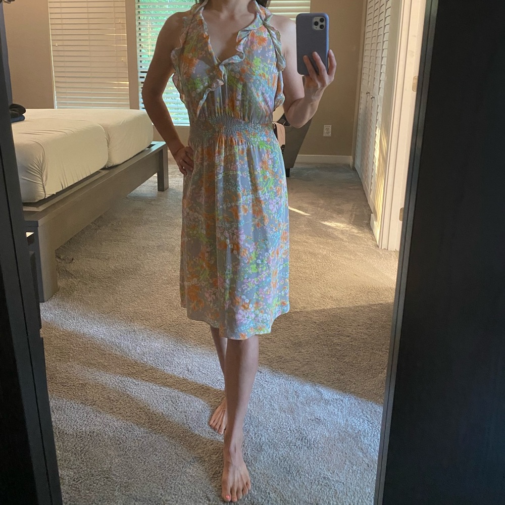 Rebecca Tayler Floral /Silk Halter Dress